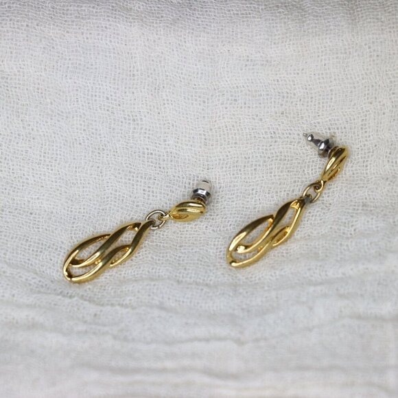 Vintage Jewelry - Gold colored yellow toned dangle earring studs